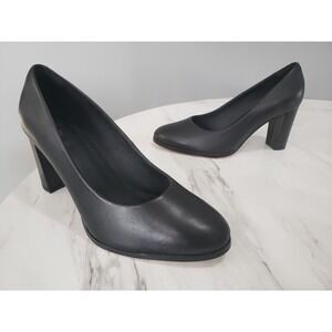 NEW NO BOX 9 WIDE CLARKS Kaylin Cara Black Leather Work Block Heel‎ Court Shoes